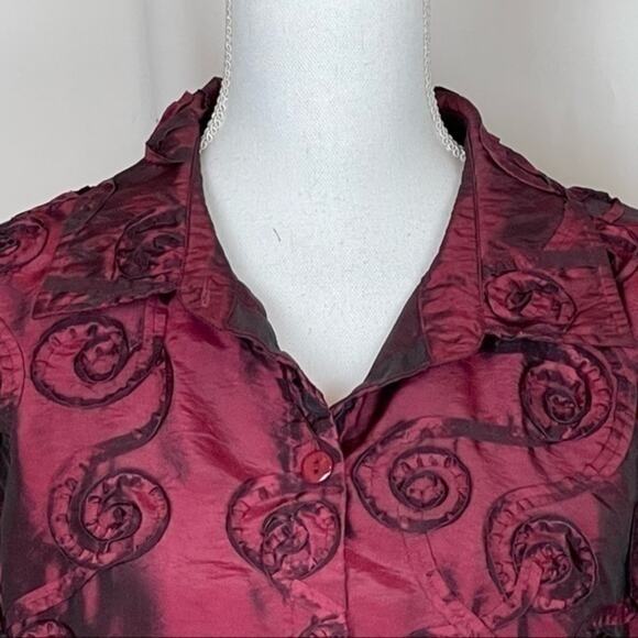 Scott Taylor Metallic Ruby Red Rosette Ribboned Party Event Jacket NWOT Size L - Picture 2 of 8